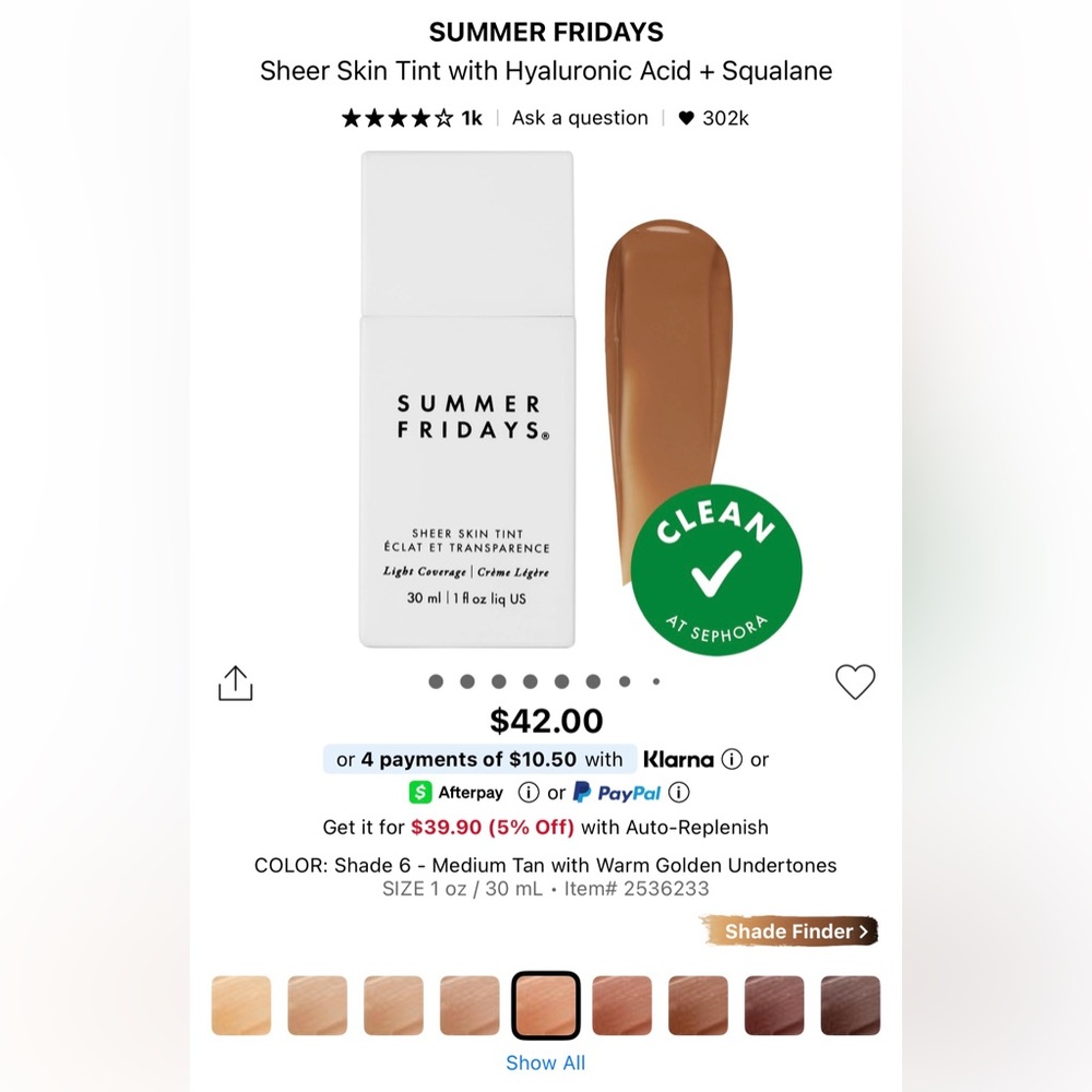 Summer Friday, skin tint used in shade 6!